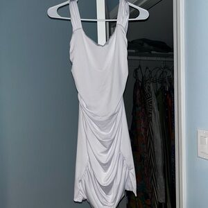 Elegant White Ruched Bodycon Dress